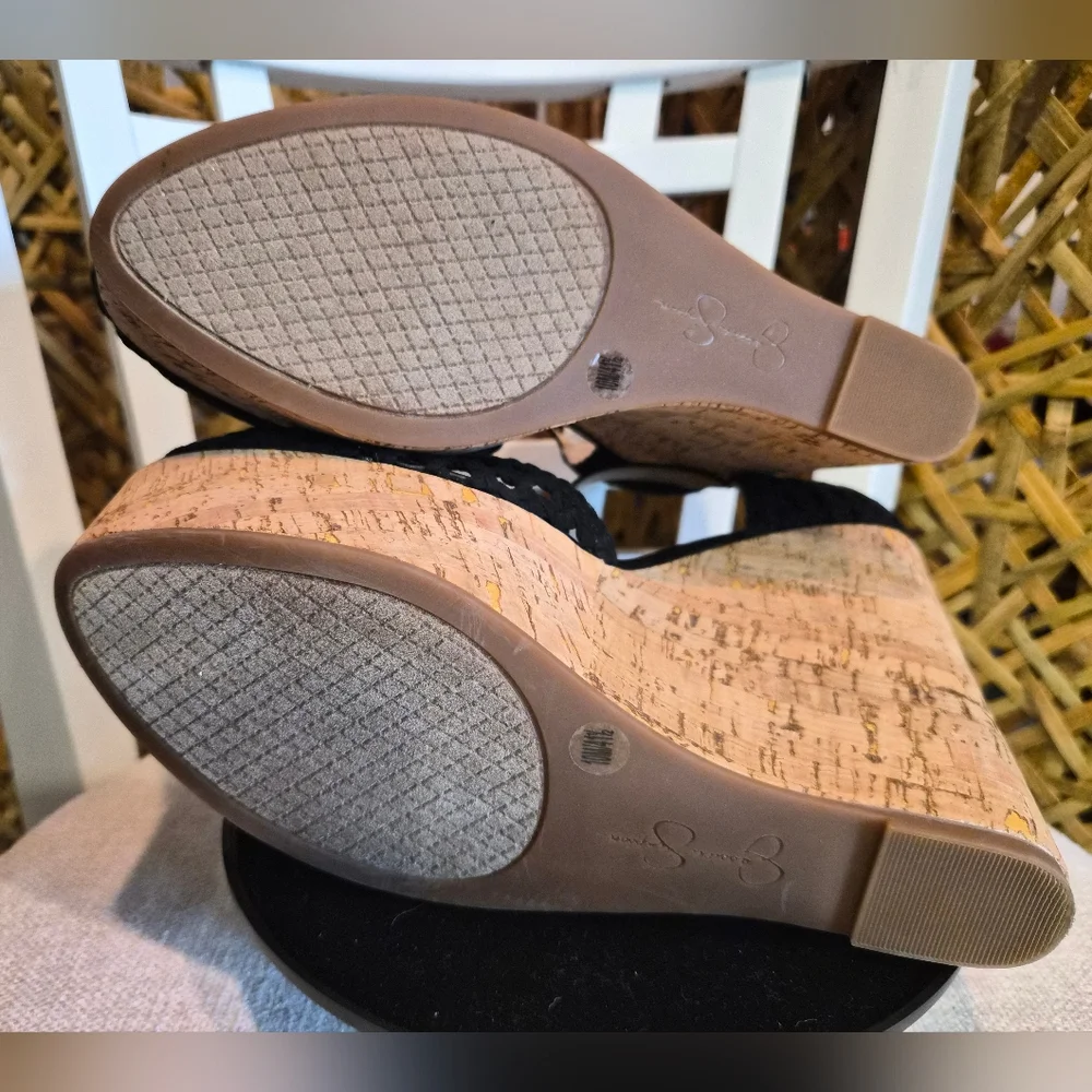 Jessica Simpson Black and Tan Wedge Shoes